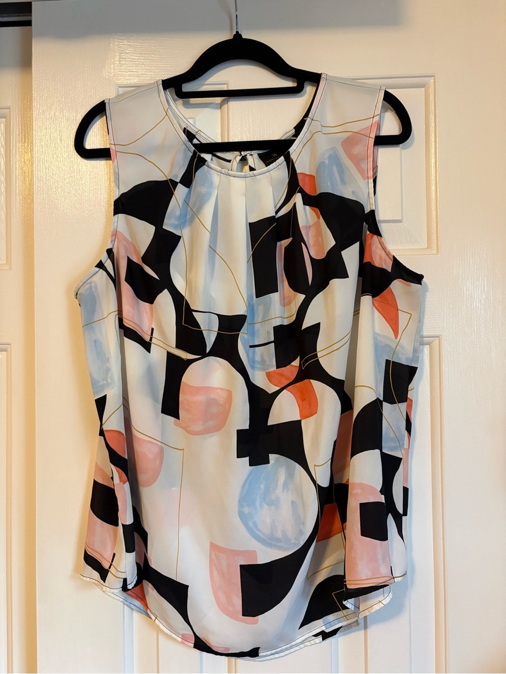 Worthington Abstract Cold-Shoulder Sleeveless Top - White, Black, Pink, Blue